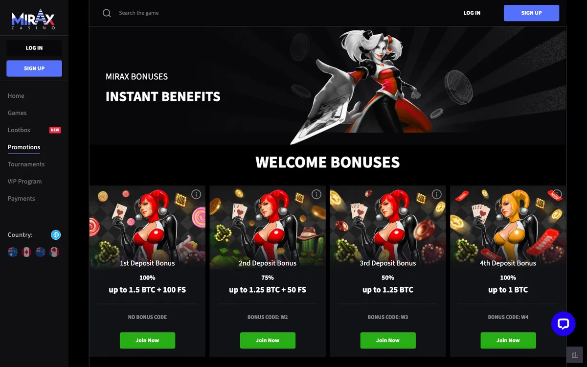 Mirax Casino — Promotions, captured from Austria