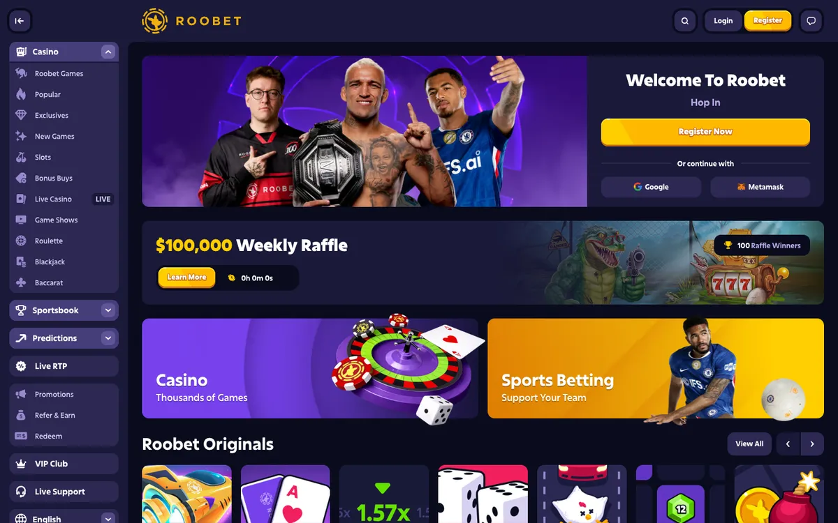 Roobet Casino — Home page, captured from Austria
