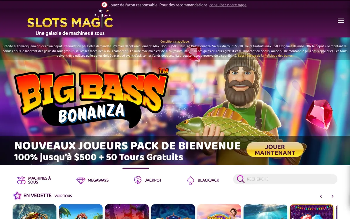 Slots Magic Casino — Home page, captured from Canada