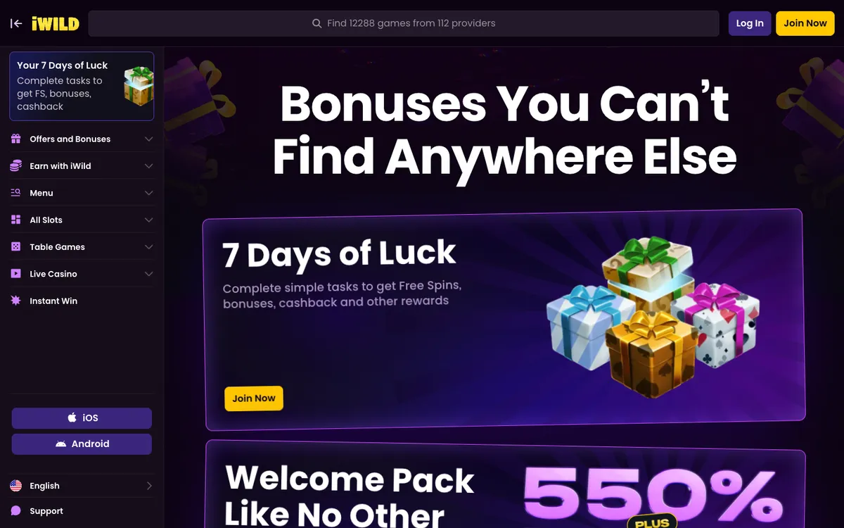iWild Casino — Promotions, captured from South Africa