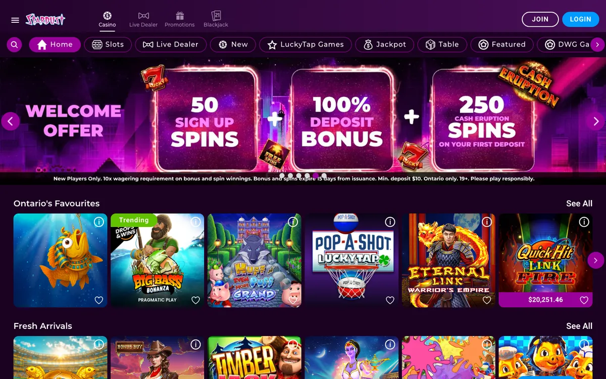 Stardust Casino — «Главная», снято из страны Канада