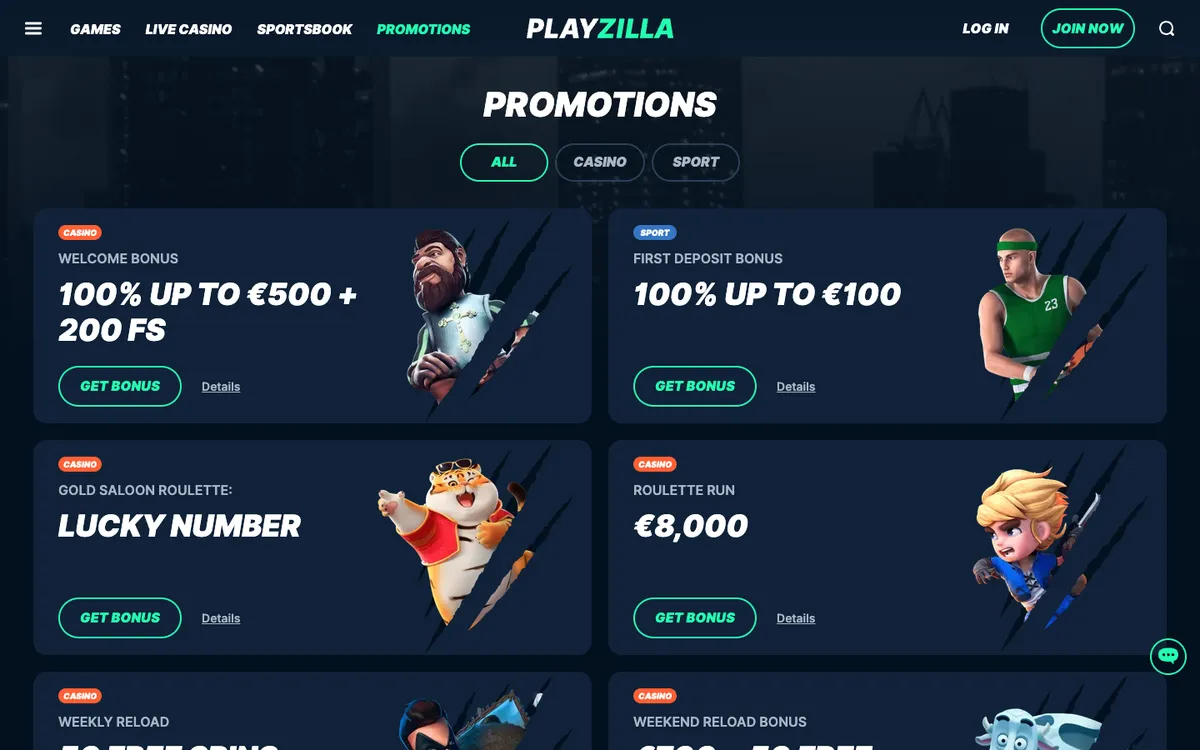 PlayZilla Casino — Promotions, captured from South Africa
