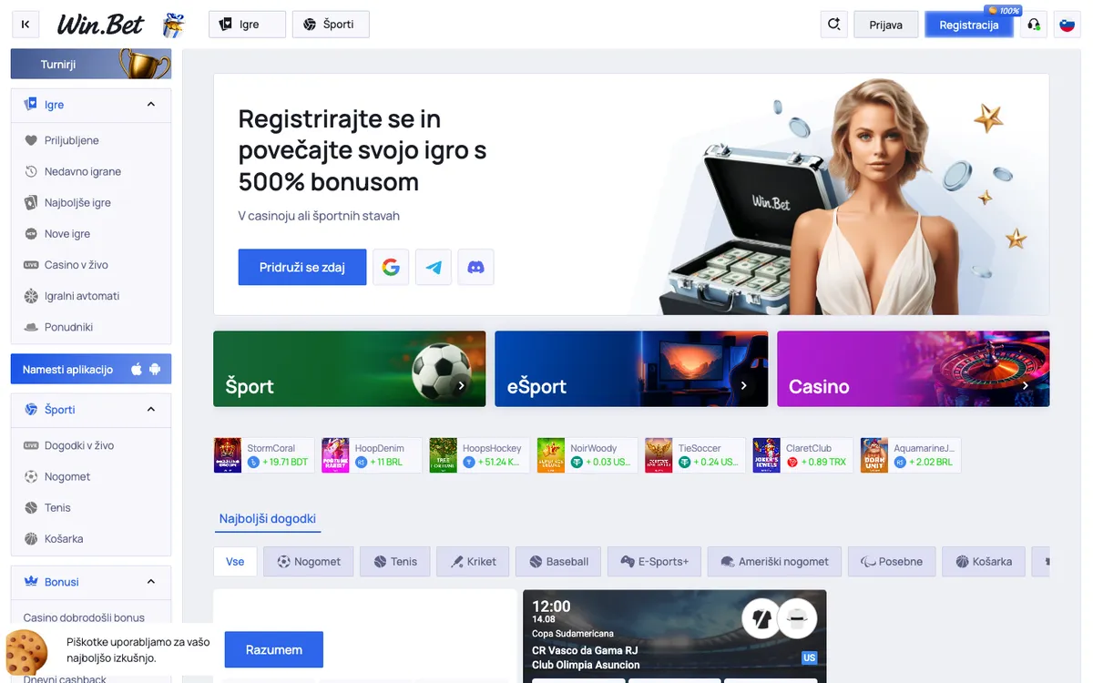 Win.Bet Casino — Home page, captured from Slovenia
