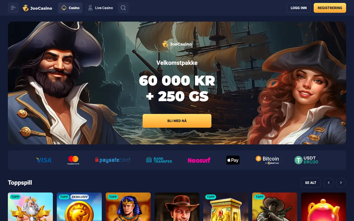 Joo Casino — Home page, captured from Norway