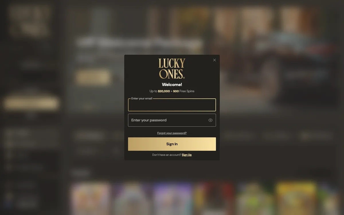 Lucky Ones Casino — Sign-up, captured from New Zealand