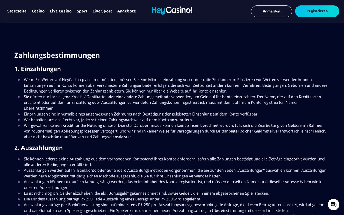 HeyCasino! — Payments, captured from Austria