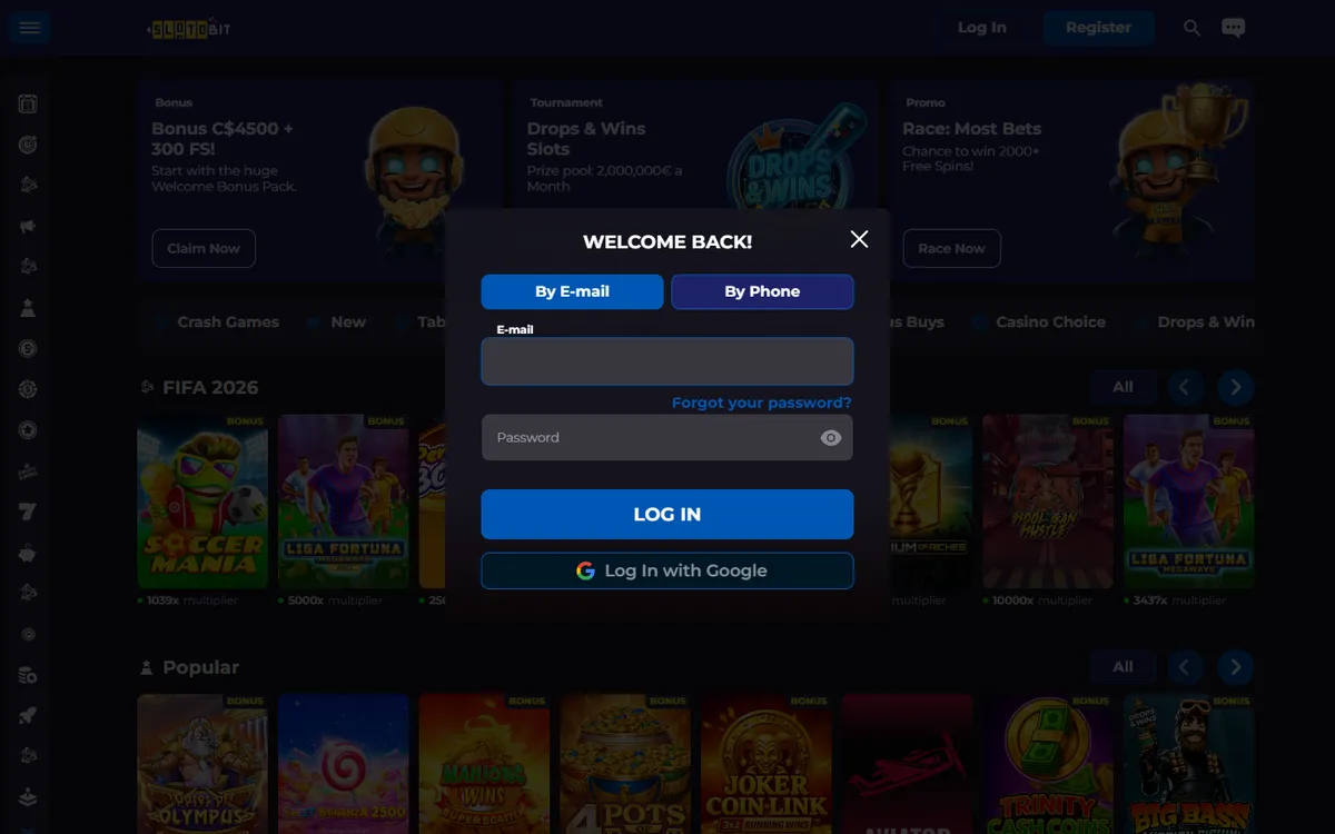 Slotobit Casino — «Регистрация», снято из страны Канада