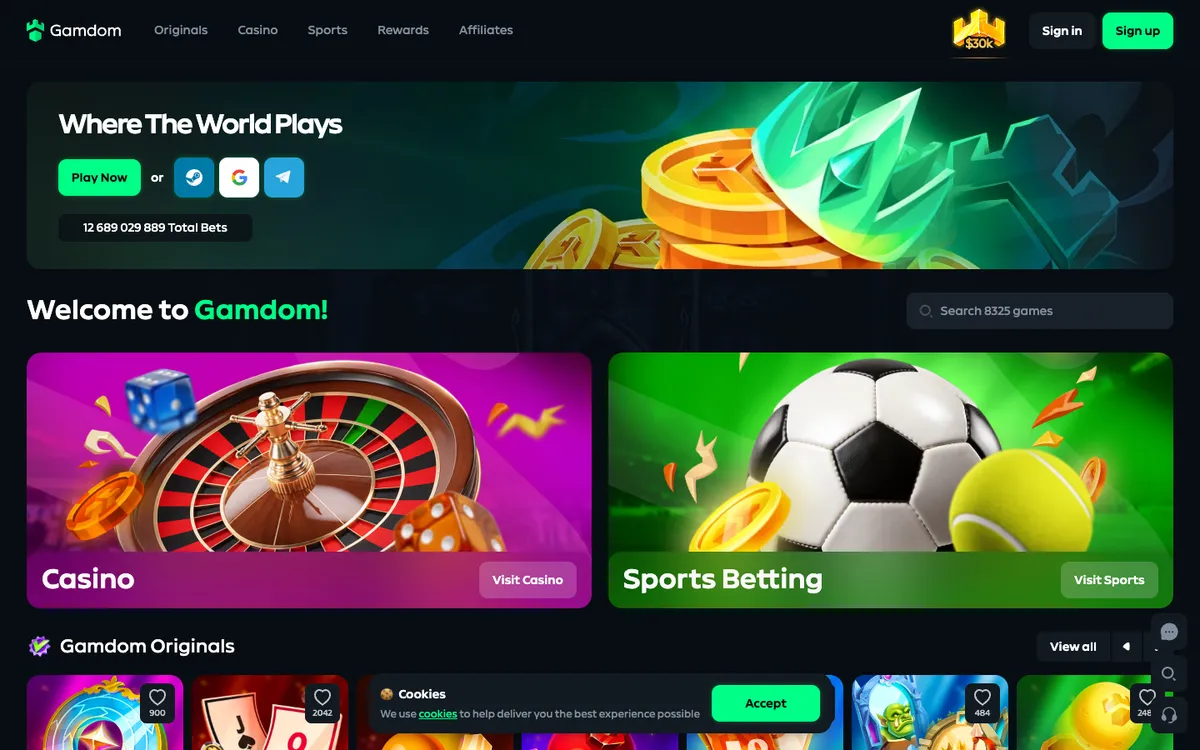Gamdom Casino — Home page, captured from Finland