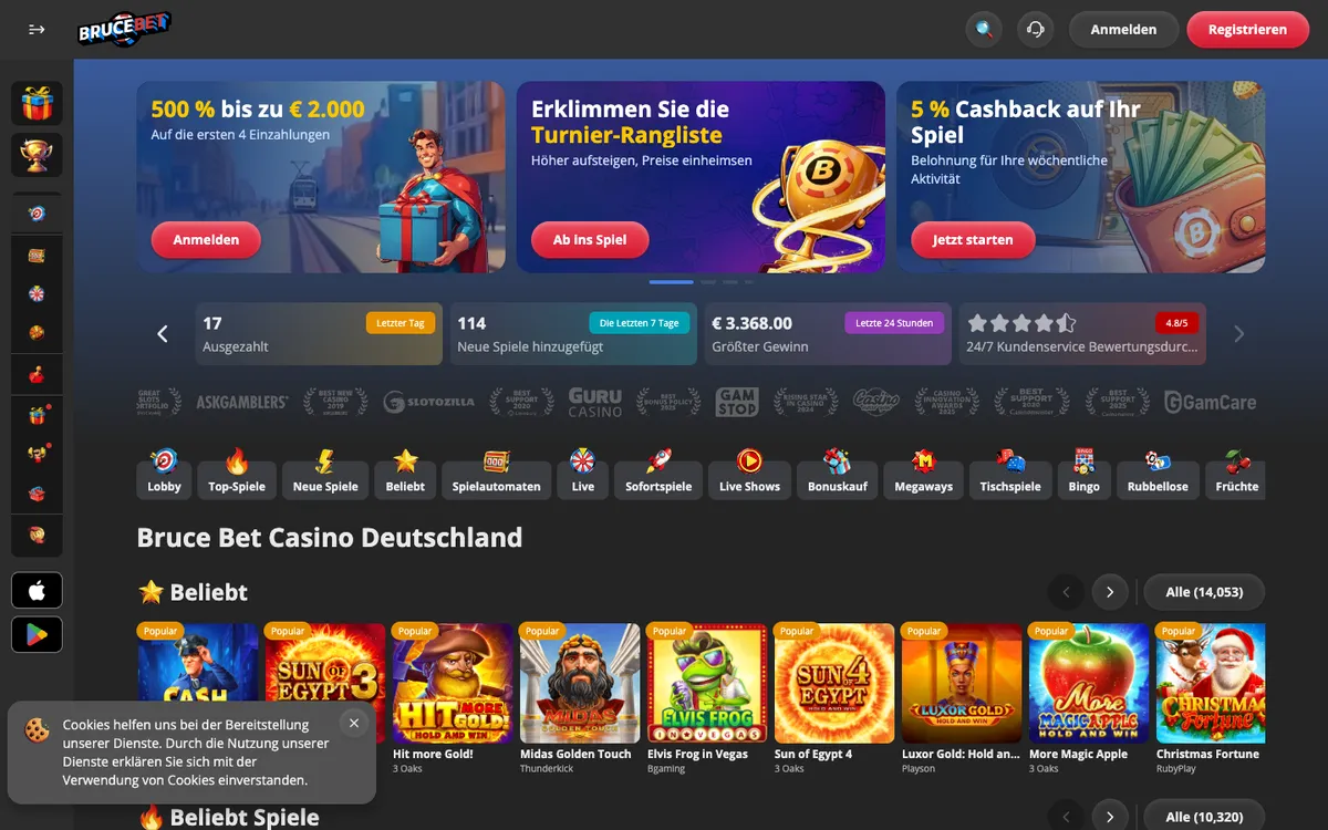 BruceBet Casino — Home page, captured from Germany