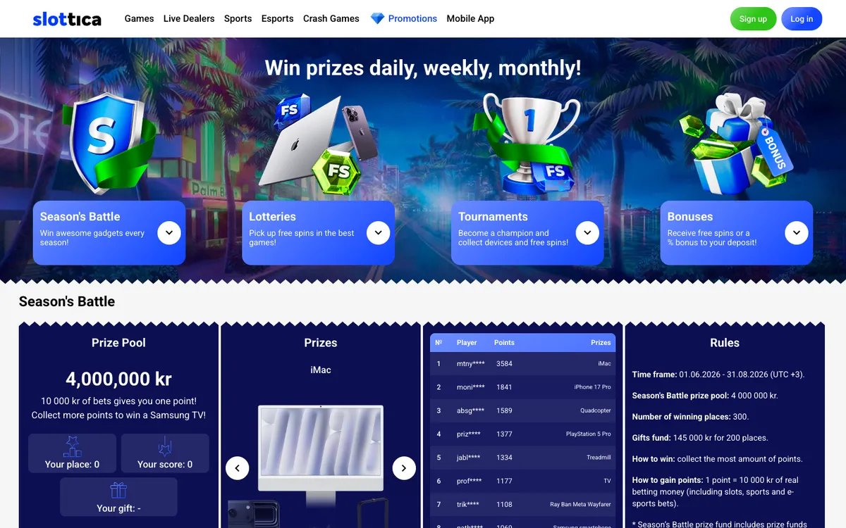 Slottica Casino — Promotions, captured from Norway