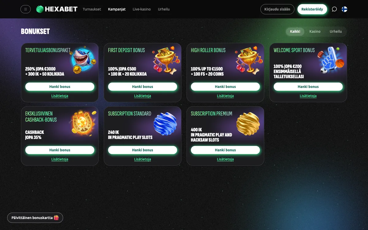 Hexabet Casino — Promotions, captured from Finland