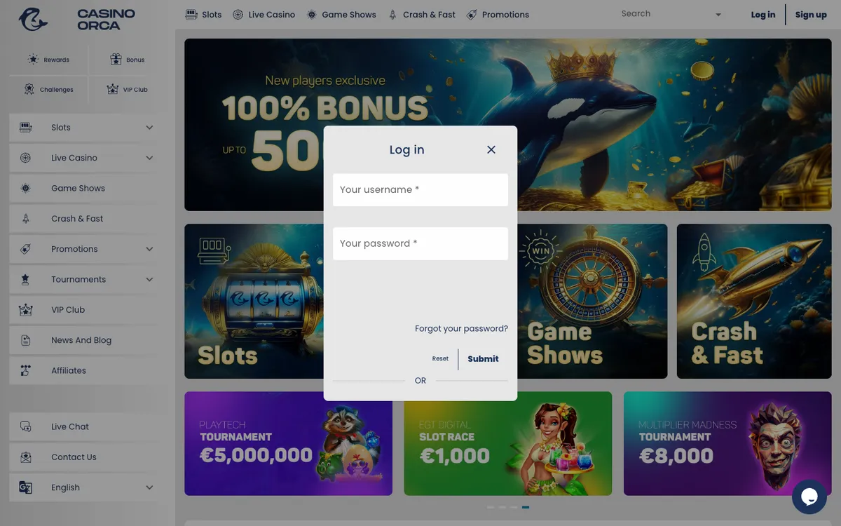 Casino Orca — Sign-up, captured from Norway