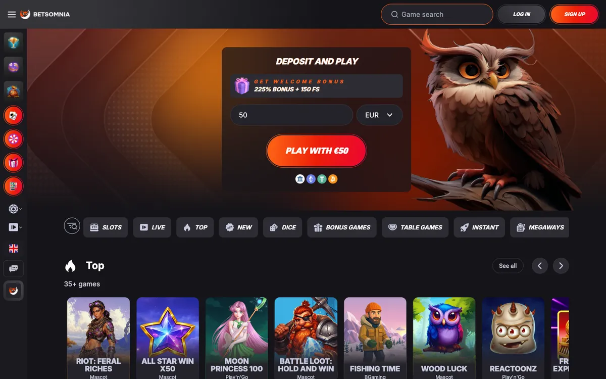 Betsomnia Casino — «Главная», снято из страны Австралия