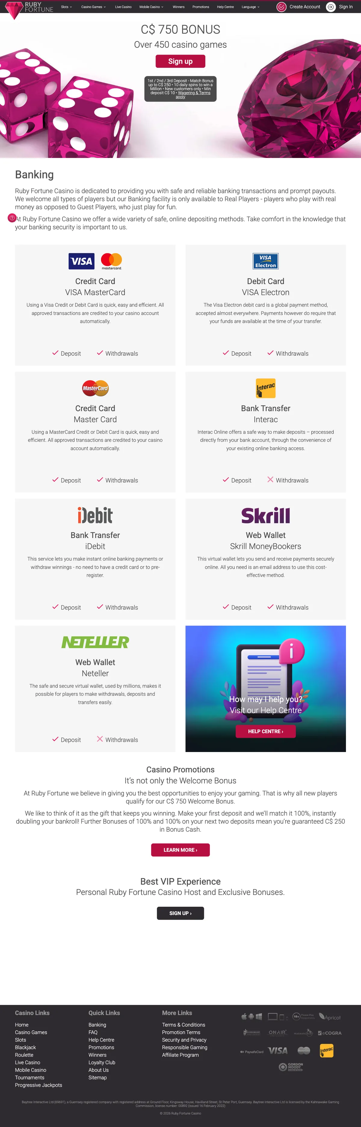 Ruby Fortune Casino — «Платежи», снято из страны Канада