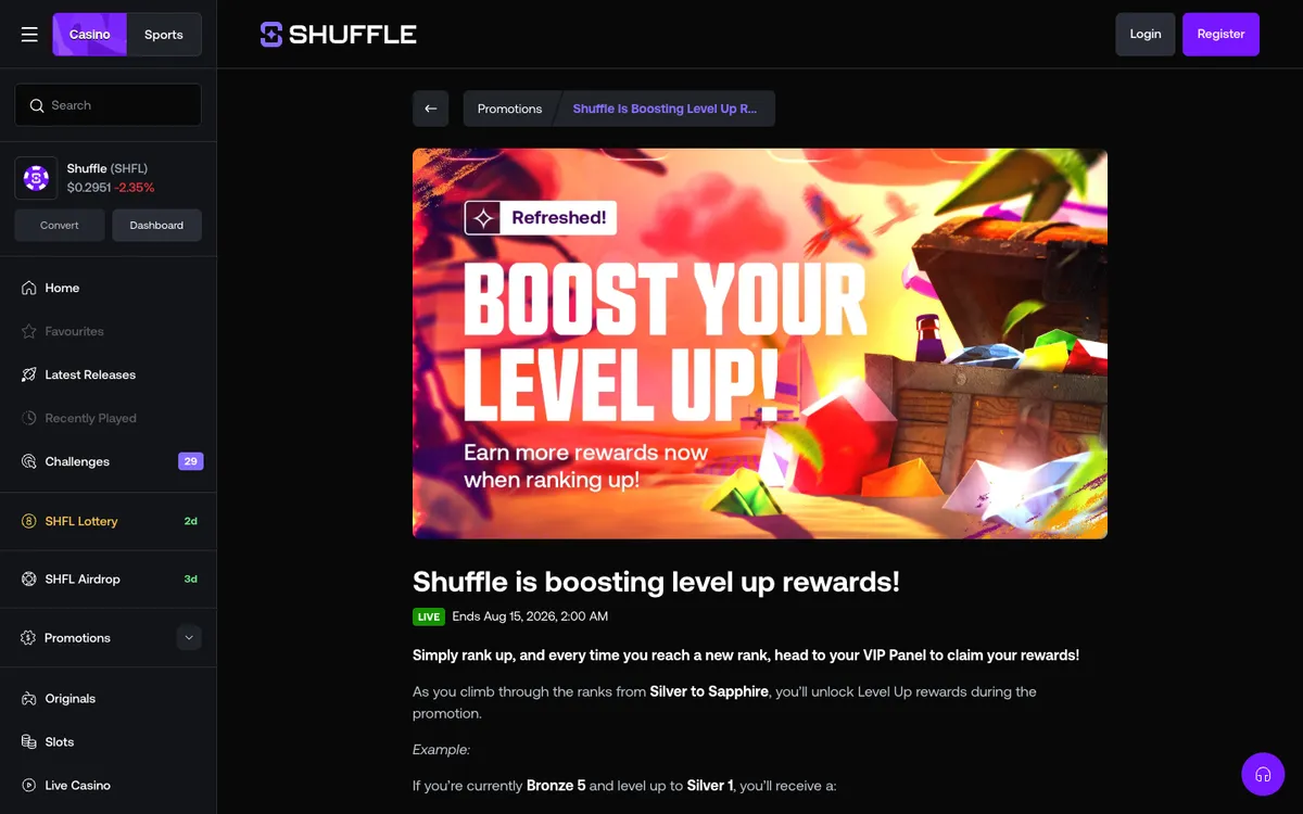 Shuffle Casino — Promotions, captured from New Zealand