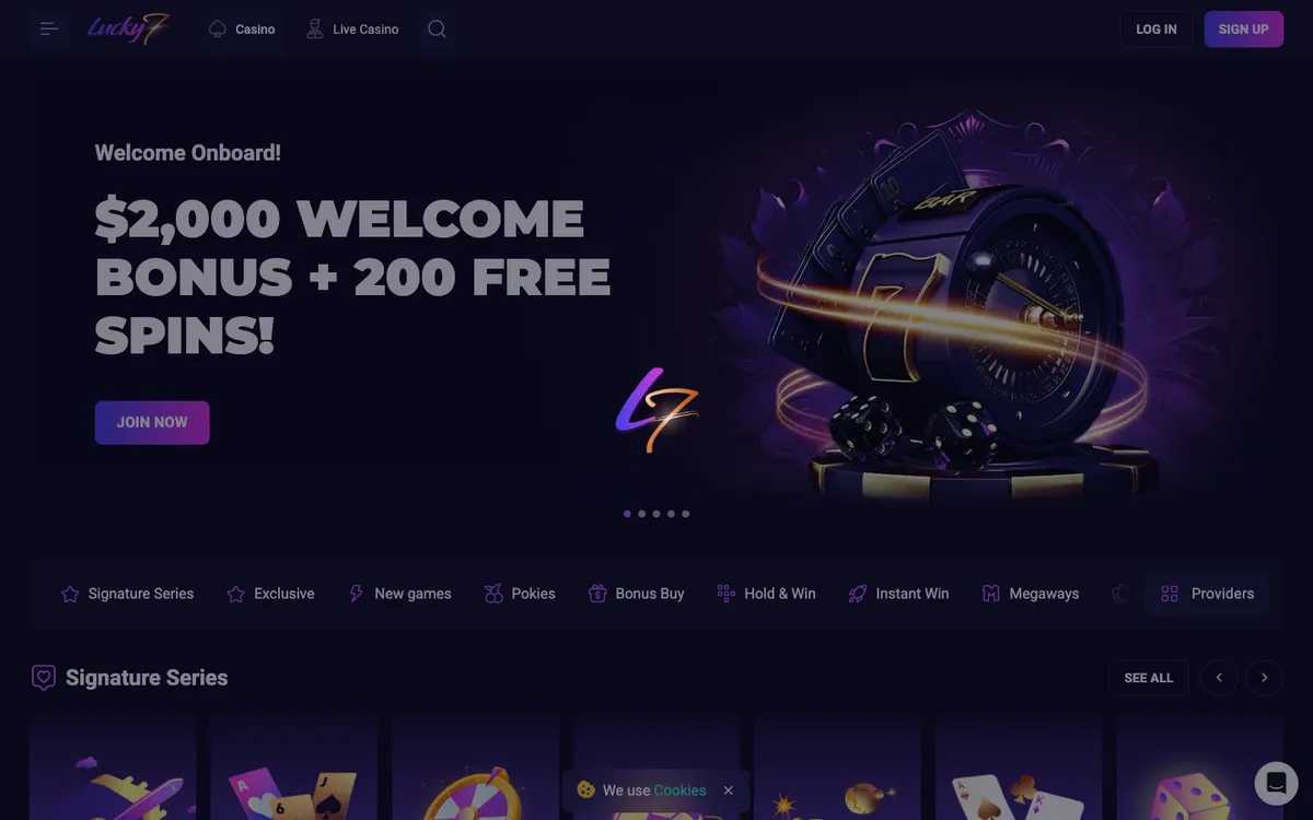Lucky7even Casino — Sign-up, captured from Australia
