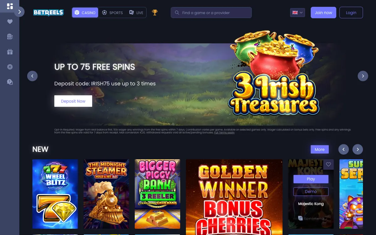 Betreels Casino — Home page, captured from Spain
