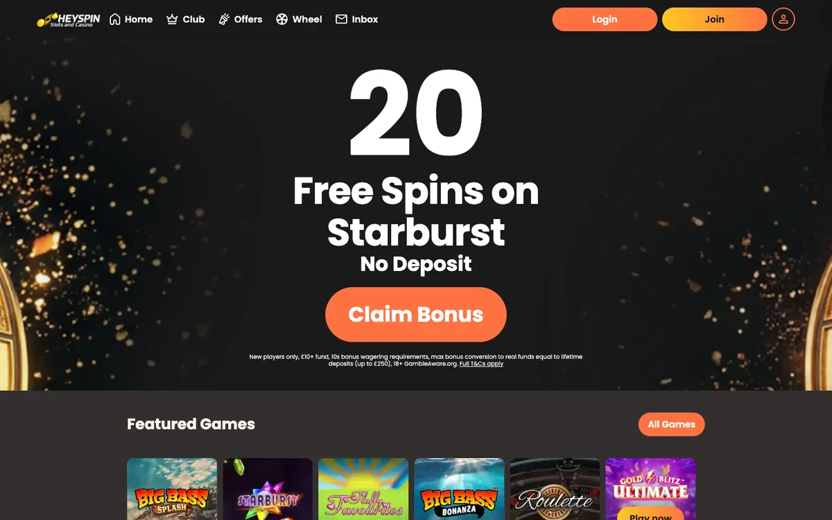 HeySpin Casino — Sign-up, captured from United Kingdom