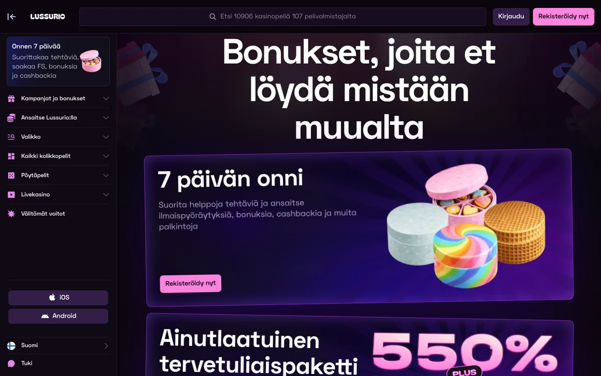 Lussurio Casino — Promotions, captured from Finland