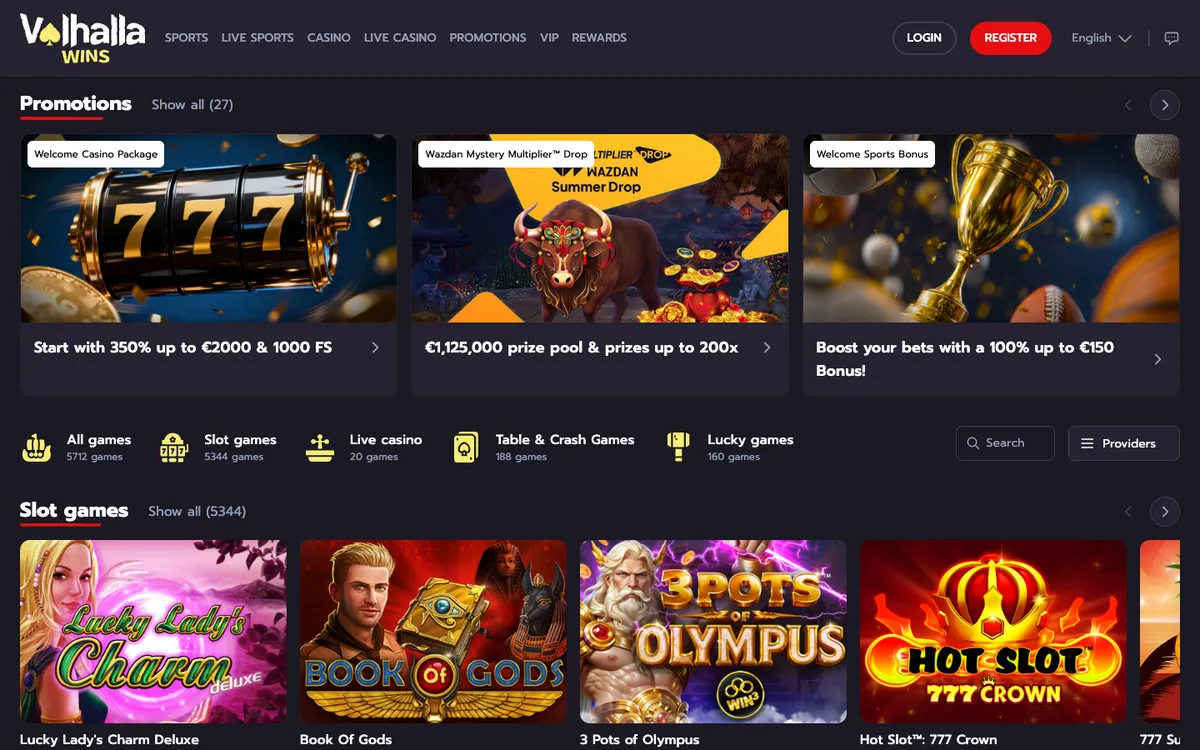 Valhalla Wins Casino — «Главная», снято из страны Бельгия