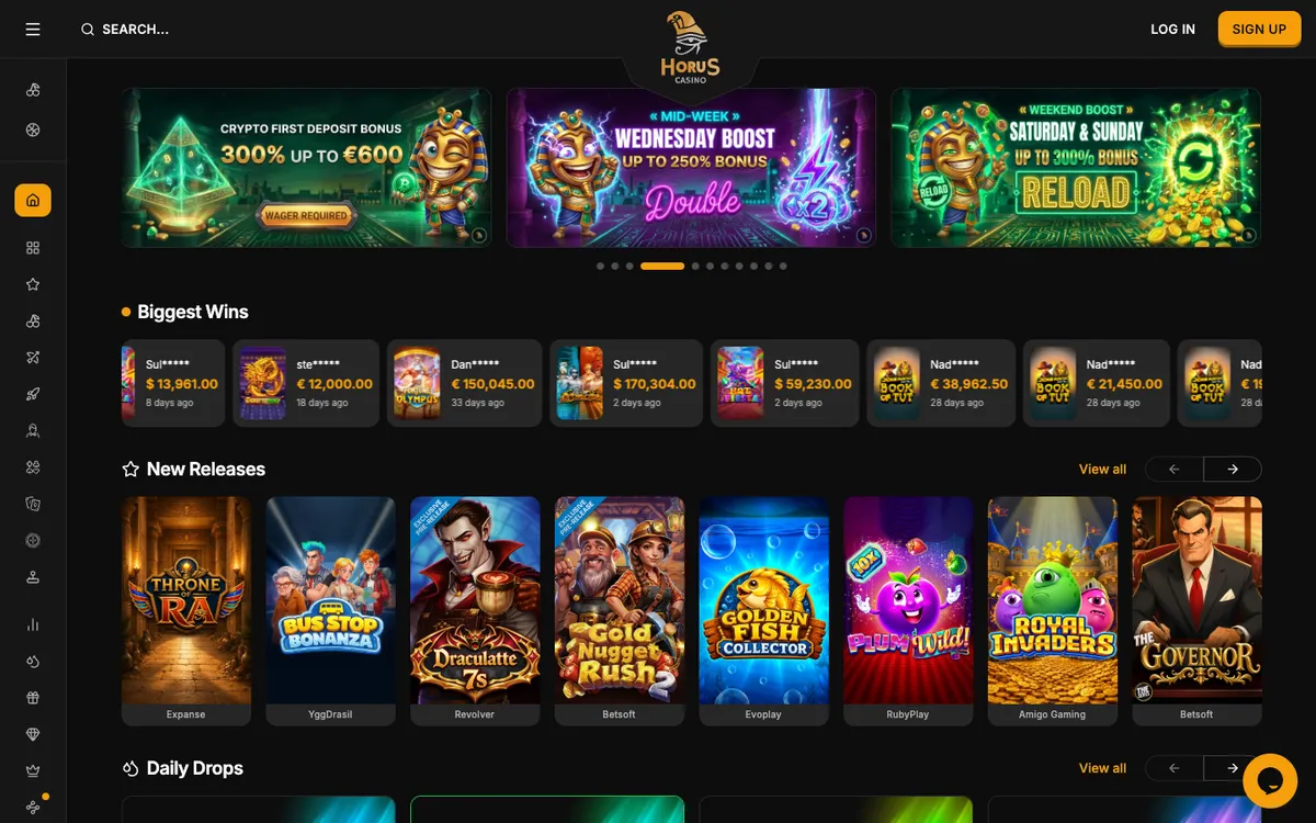Horus Casino — «Главная», снято из страны Норвегия