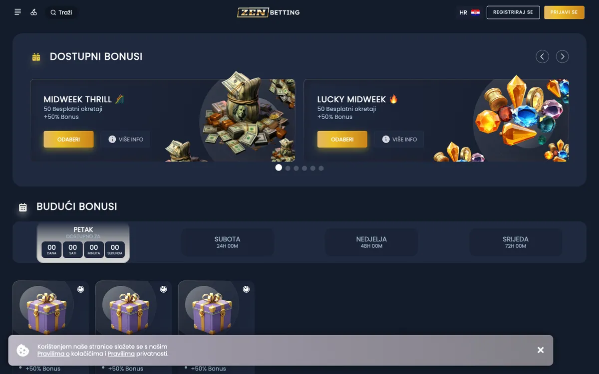 ZenBetting Casino — Promotions, captured from Croatia