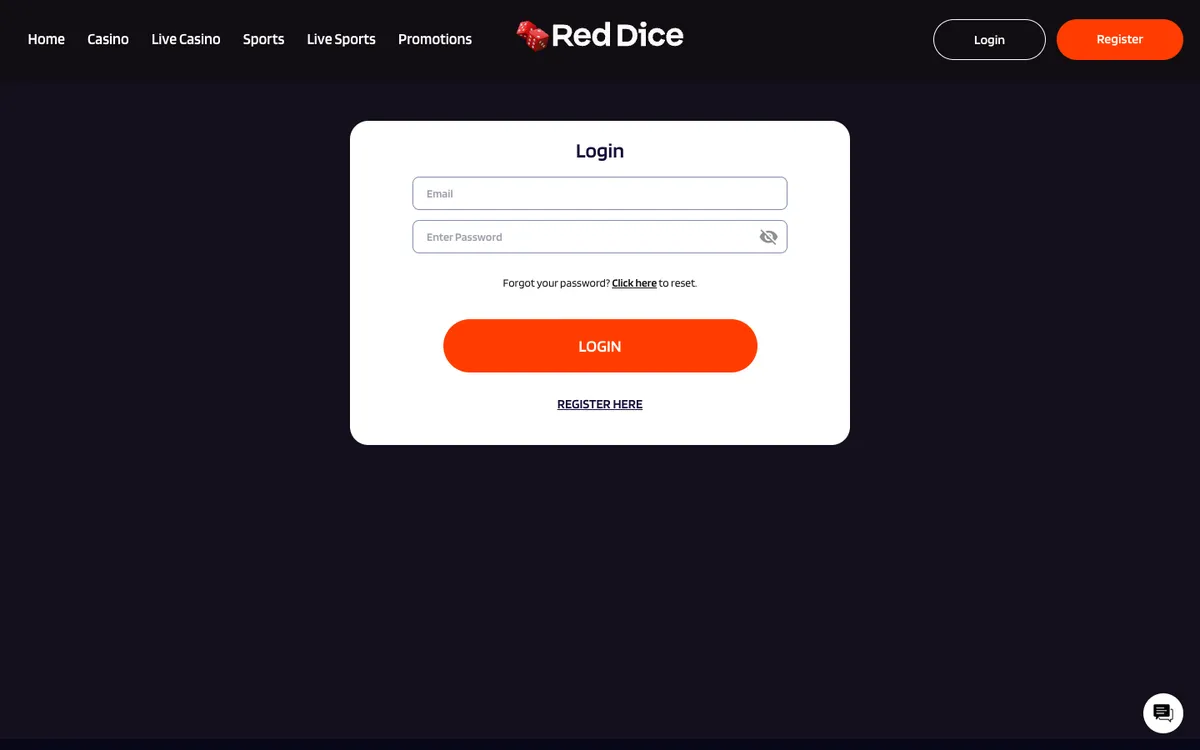 Red Dice Casino — Sign-up, captured from Belgium