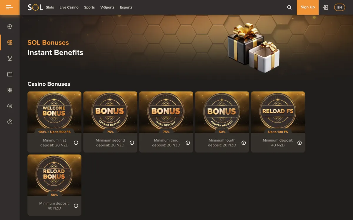 Sol Casino — Promotions, captured from New Zealand