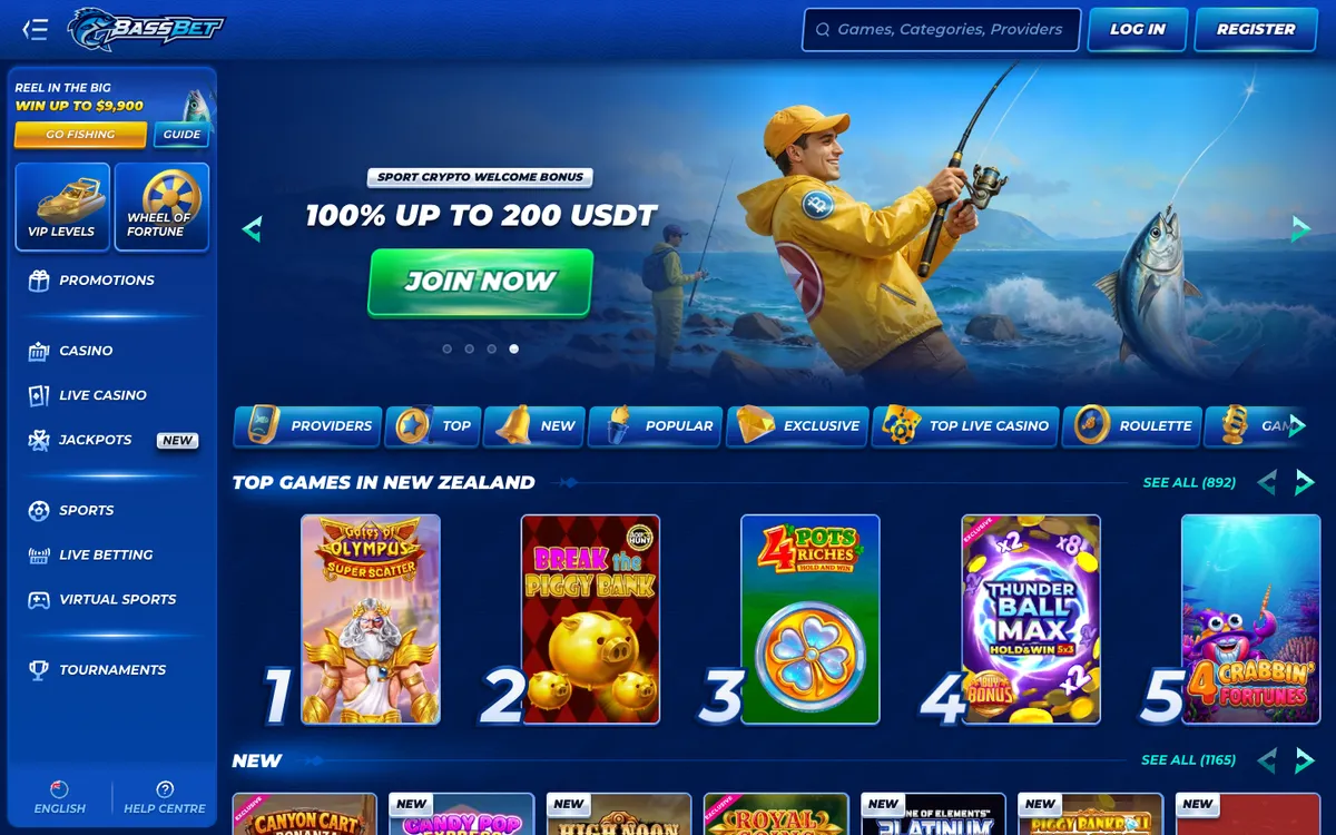 Bassbet Casino — «Главная», снято из страны Новая Зеландия