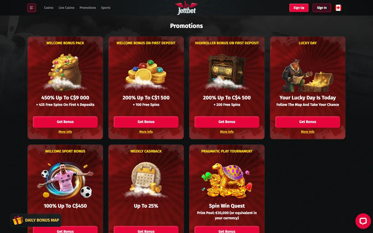 JettBet Casino — Promotions, captured from Canada