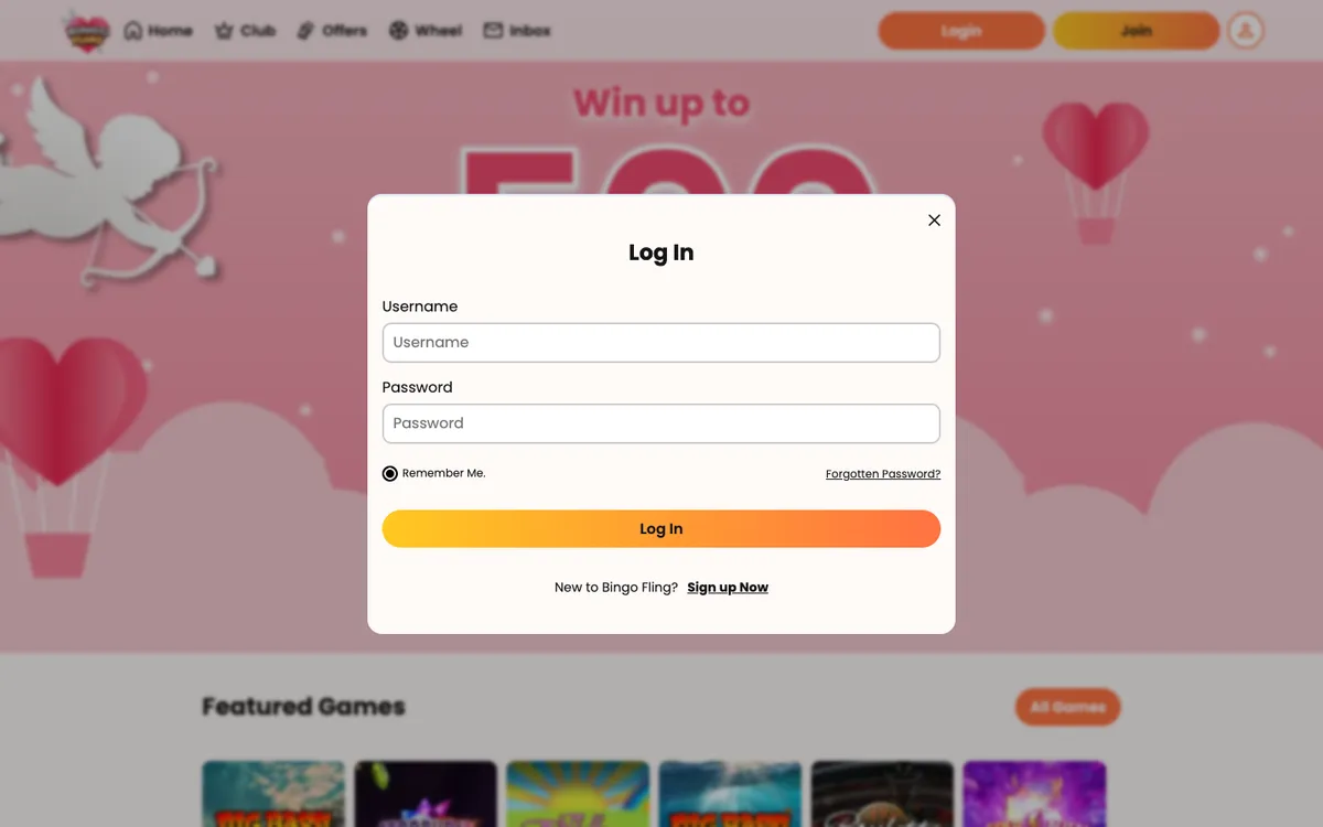 Bingo Fling Casino — Sign-up, captured from United Kingdom