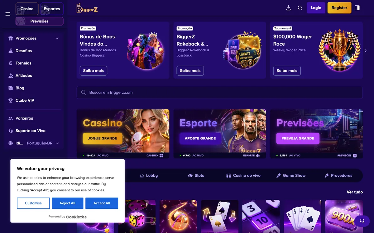 BiggerZ Casino — «Главная», снято из страны Бразилия