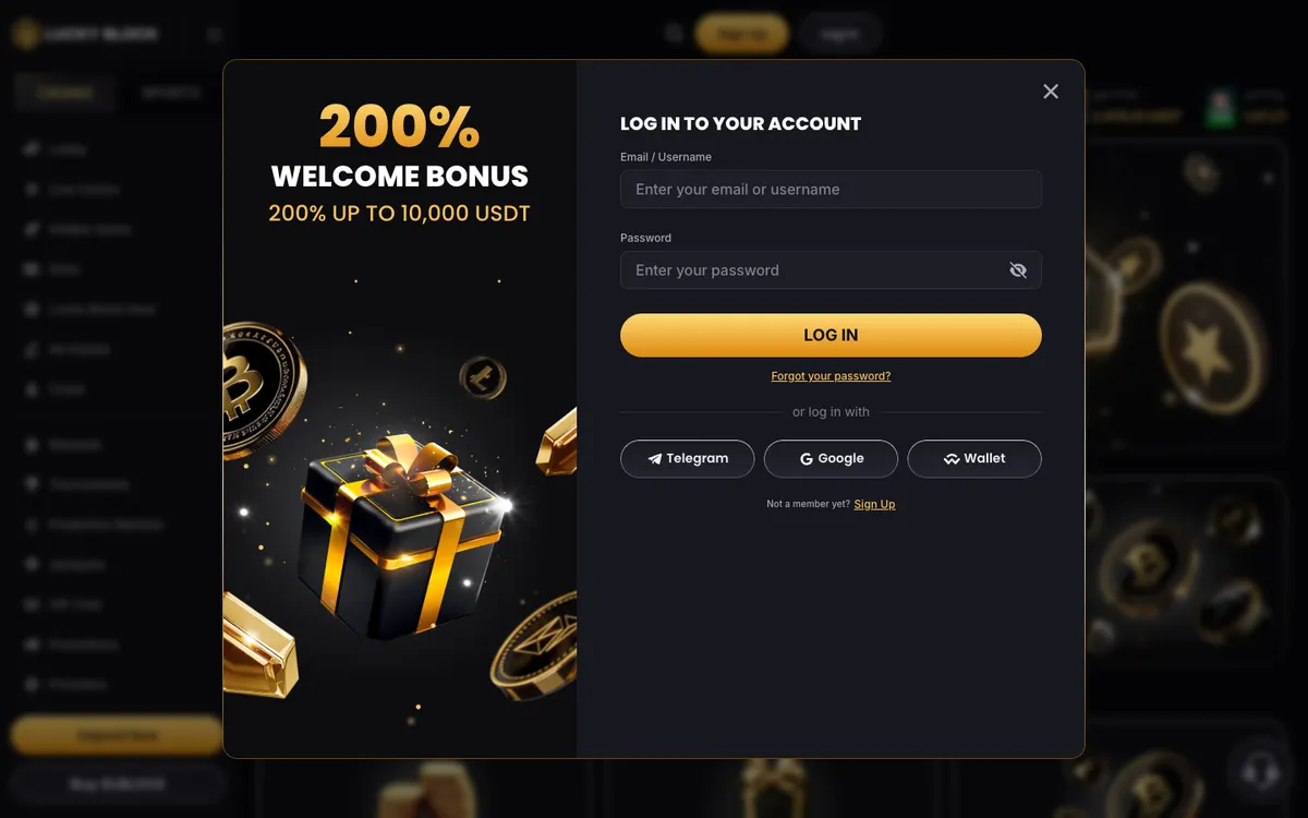 Lucky Block Casino — «Регистрация», снято из страны Бельгия
