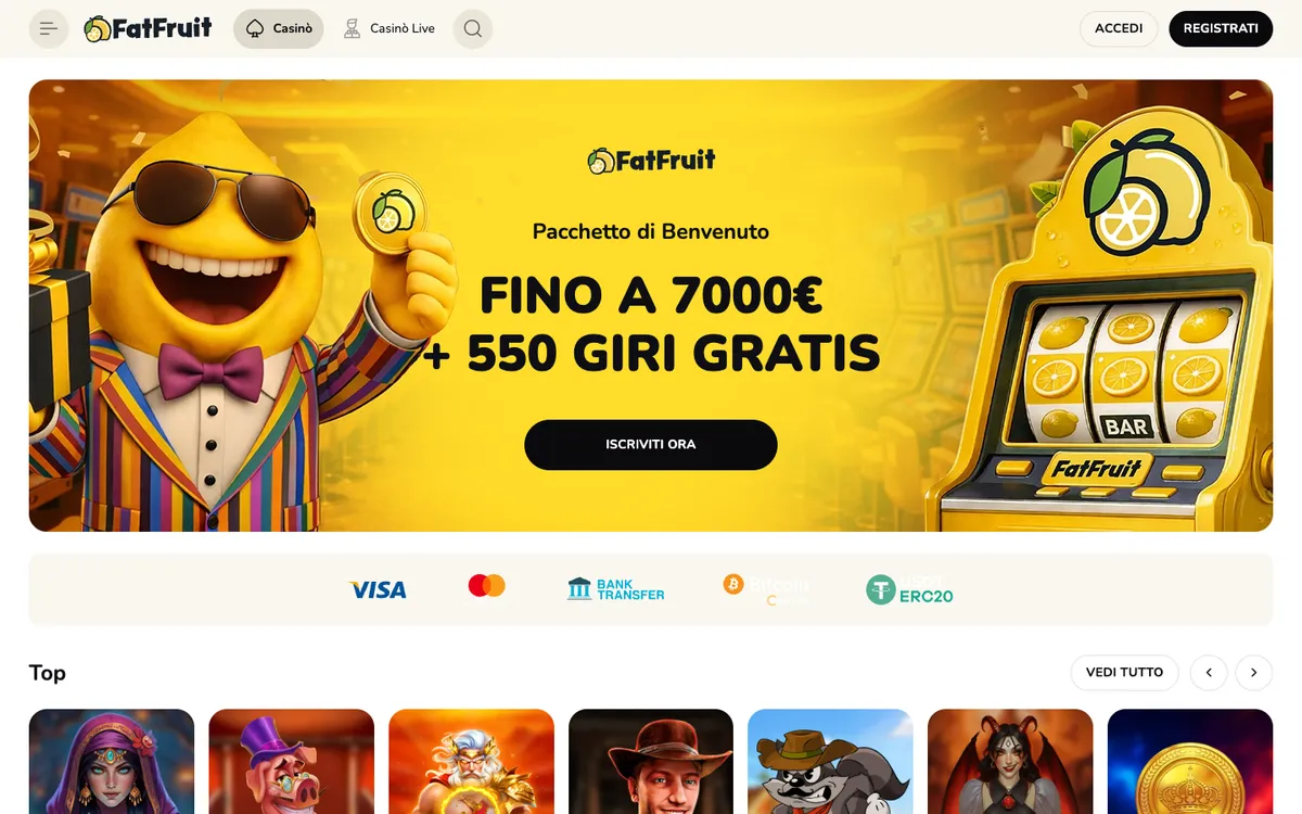 FatFruit Casino — Home page, captured from Italy