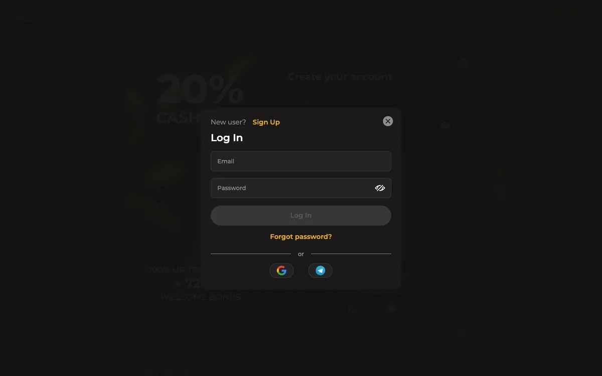 Spinstar Casino — Sign-up, captured from Belgium