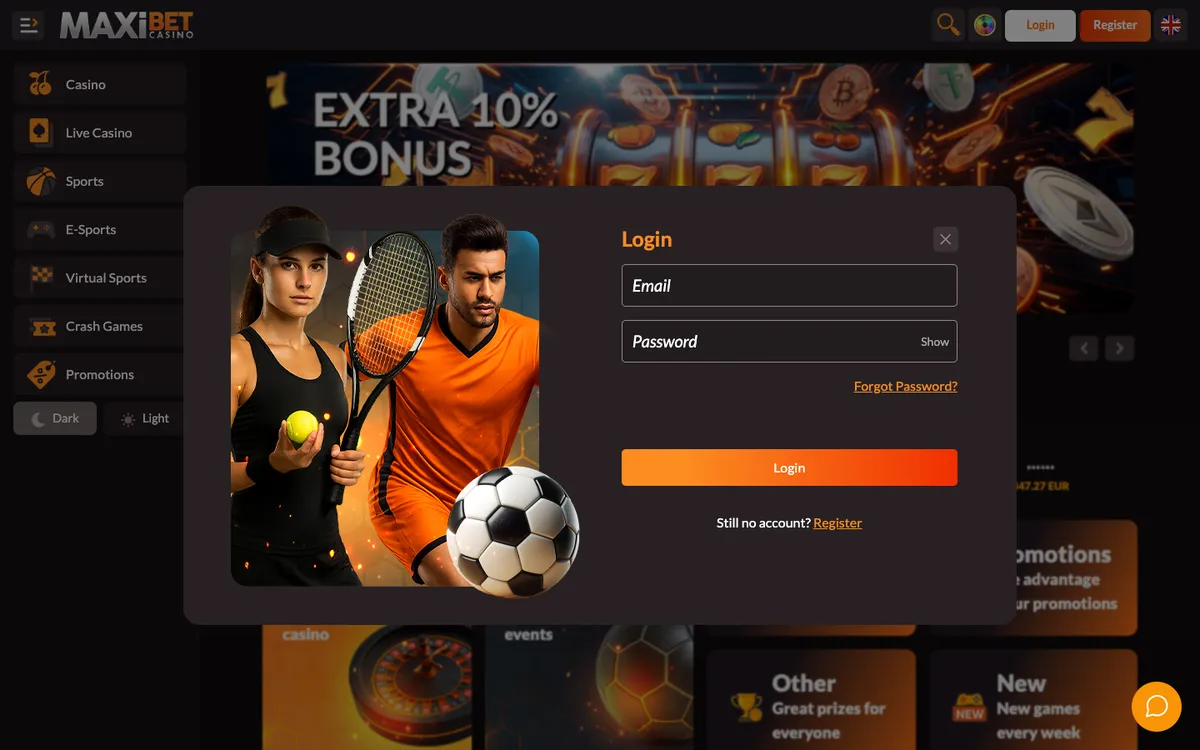 Maxibet Casino — Sign-up, captured from Nigeria
