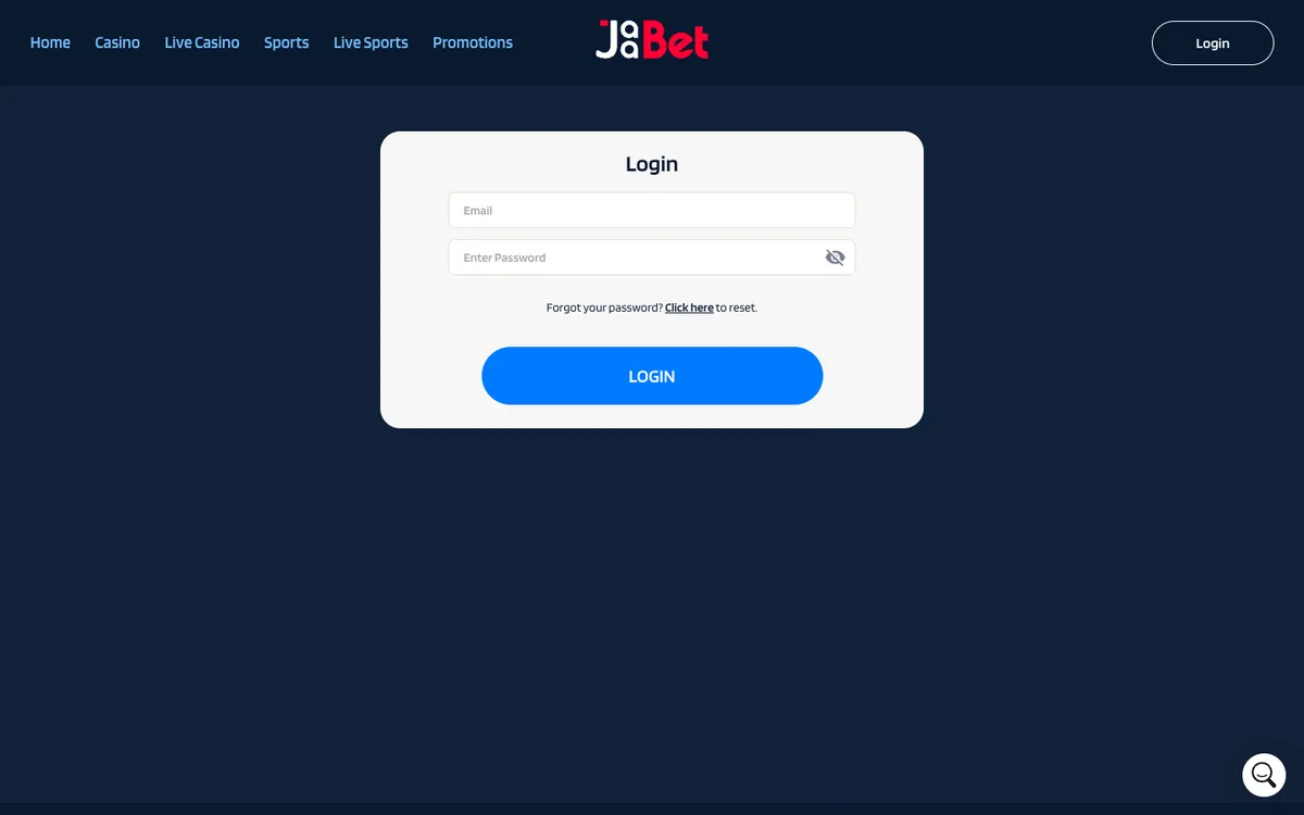 JaaBet Casino — «Регистрация», снято из страны Бельгия