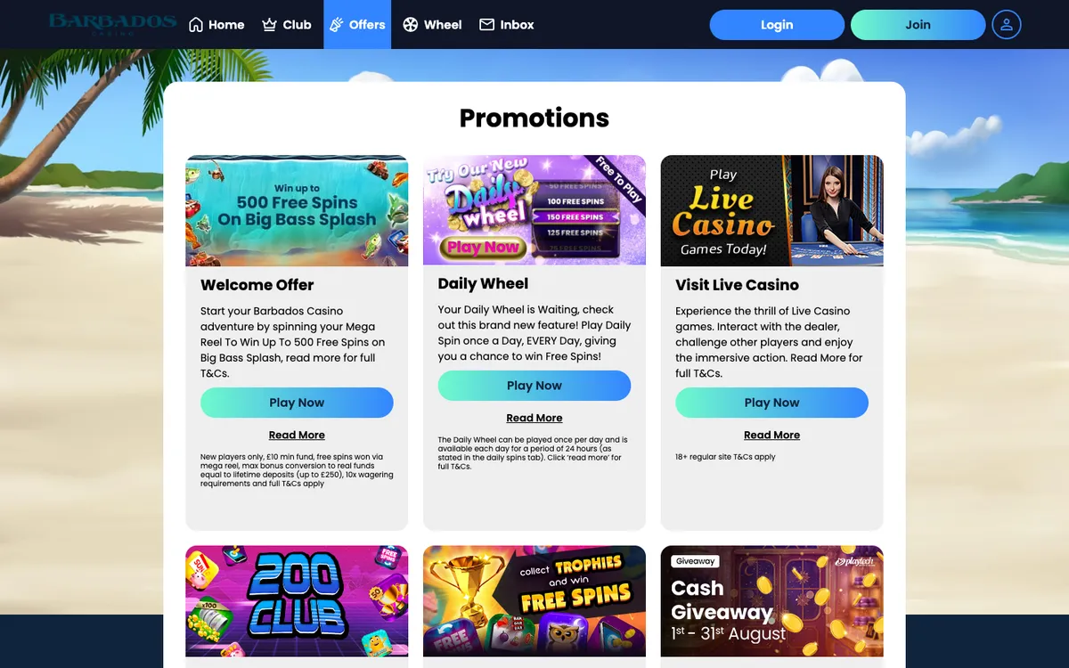 Barbados Casino — Promotions, captured from Norway