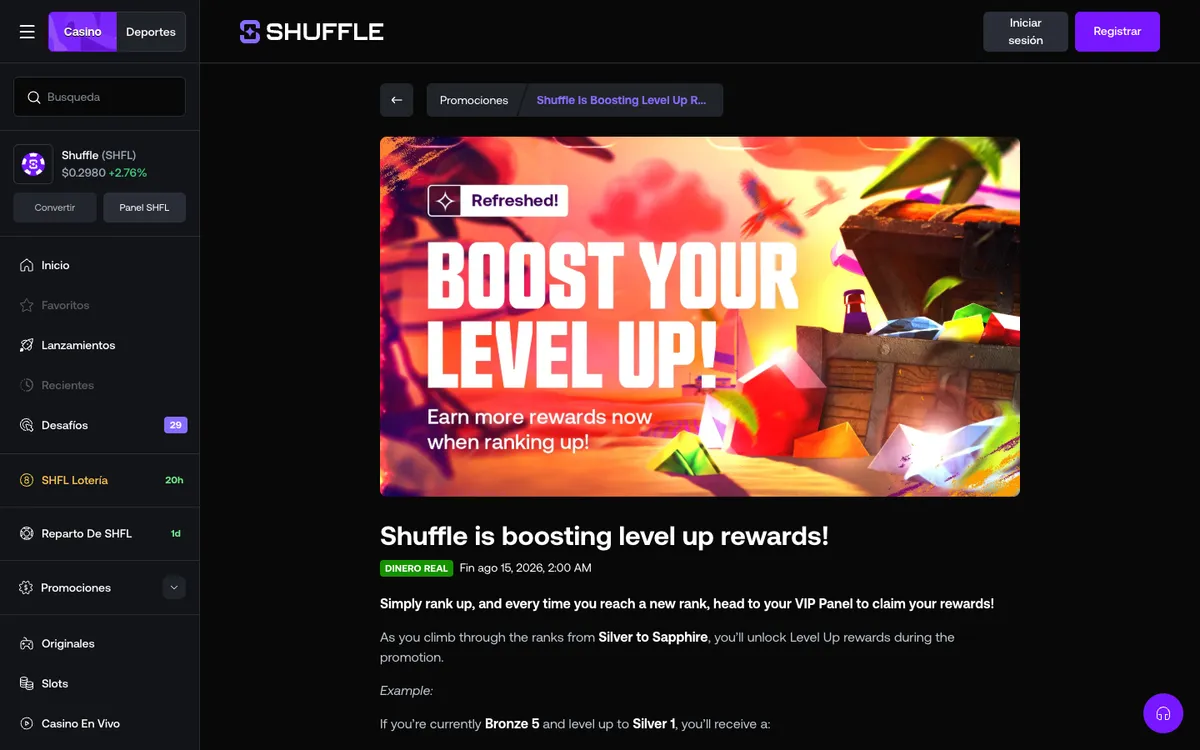 Shuffle Casino — Promotions, captured from Mexico