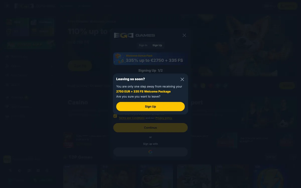 EgoGames Casino — Sign-up, captured from Norway