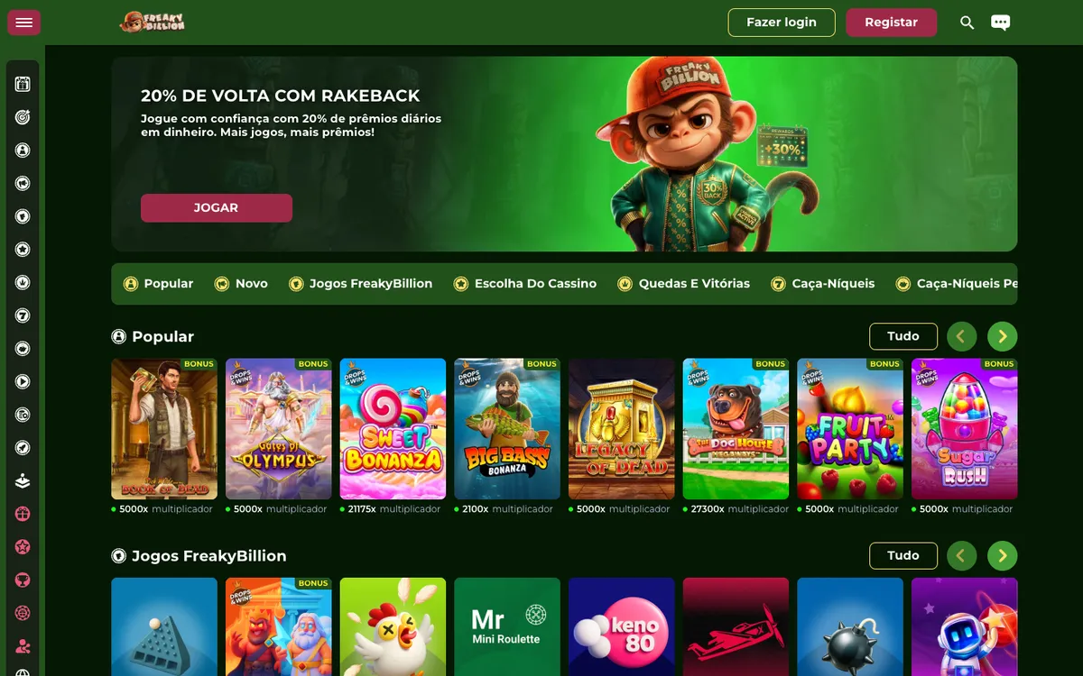 FreakyBillion Casino — Home page, captured from Portugal