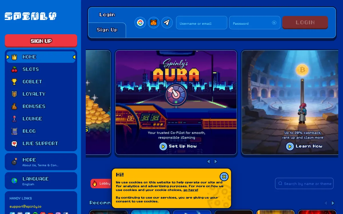 Spinly Casino — Home page, captured from Singapore