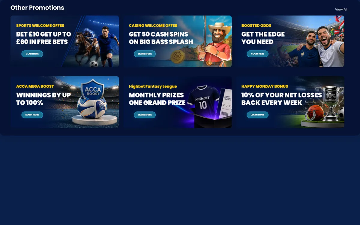 Highbet Casino — «Акции», снято из страны Великобритания
