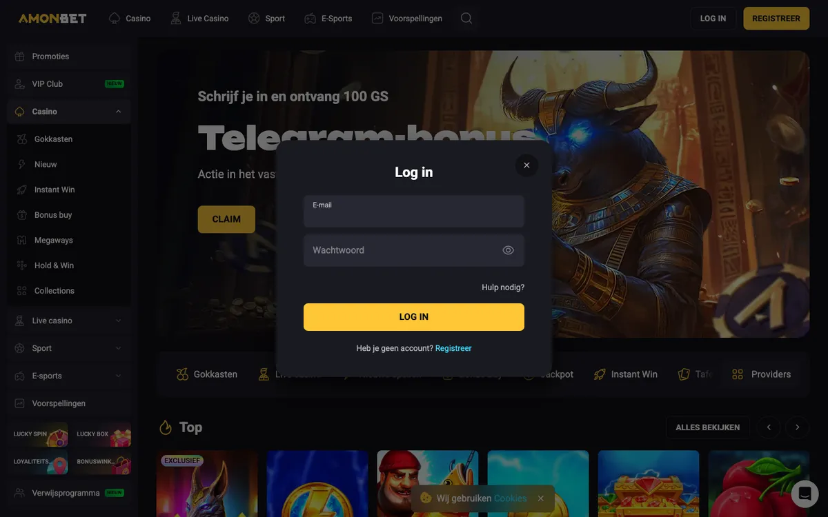 Amonbet Casino — Sign-up, captured from Belgium