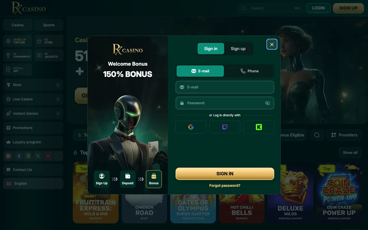 RX Casino — Sign-up, captured from Malaysia