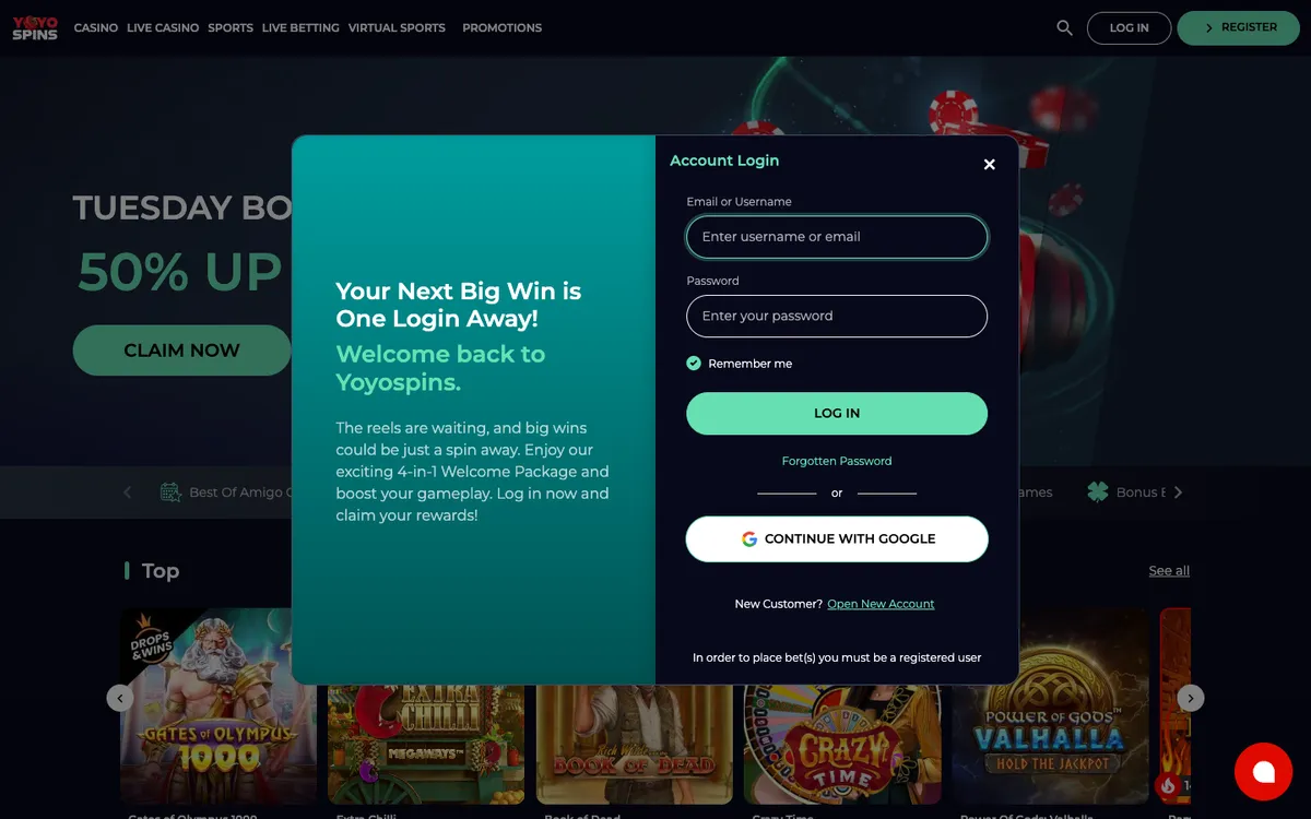 YoyoSpins Casino — Sign-up, captured from Brazil