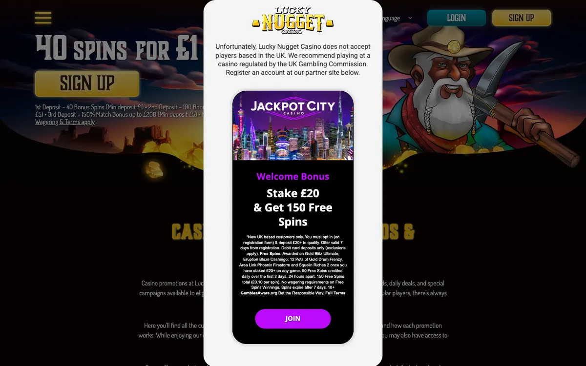Lucky Nugget Casino — Promotions, captured from United Kingdom