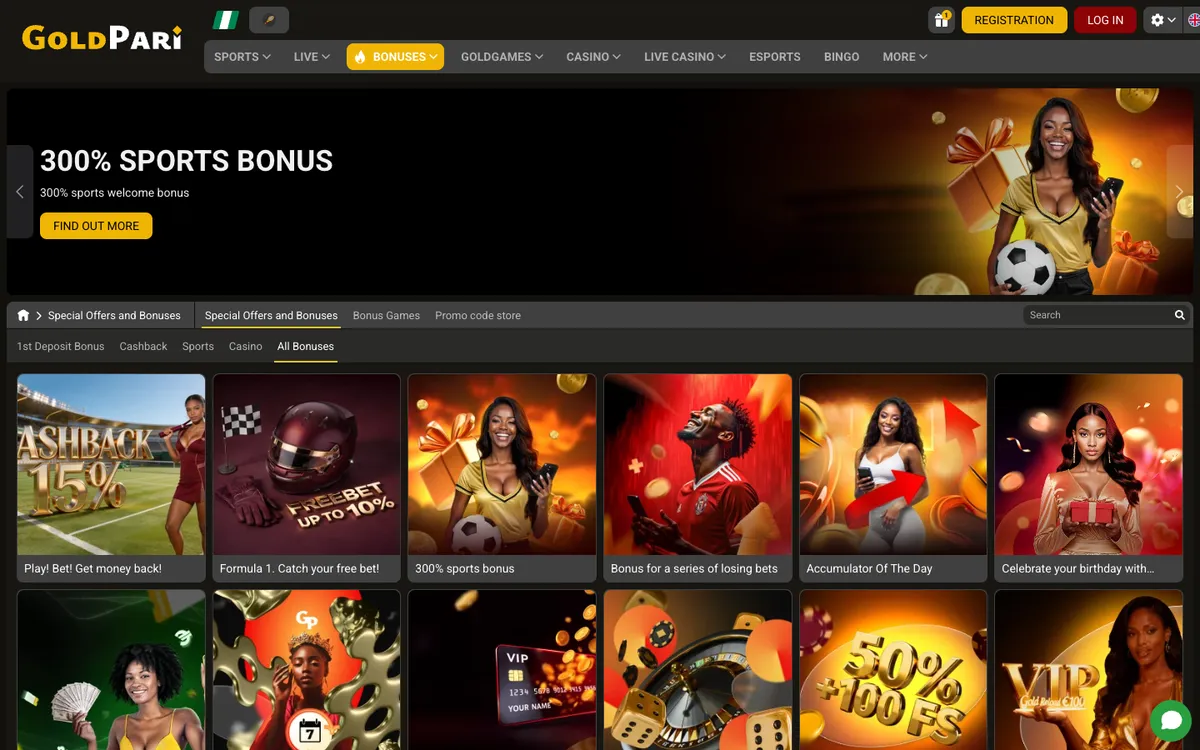 GoldPari Casino — Promotions, captured from Nigeria