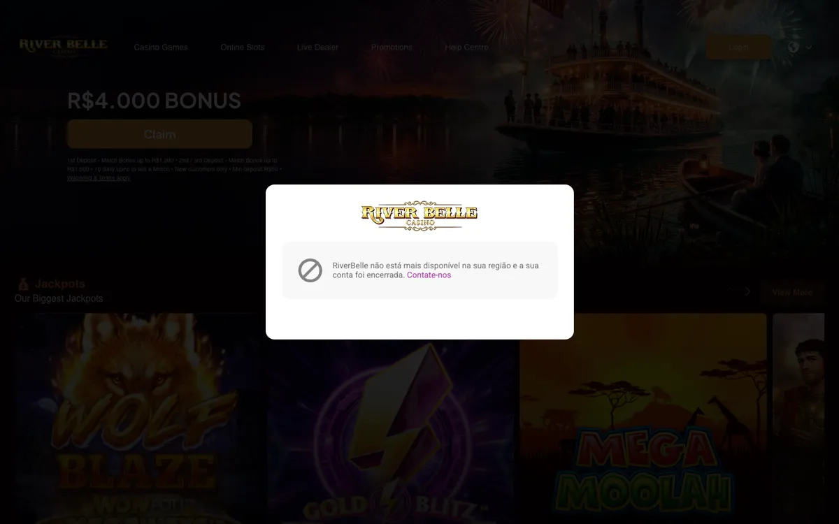 River Belle Casino — Home page, captured from Finland