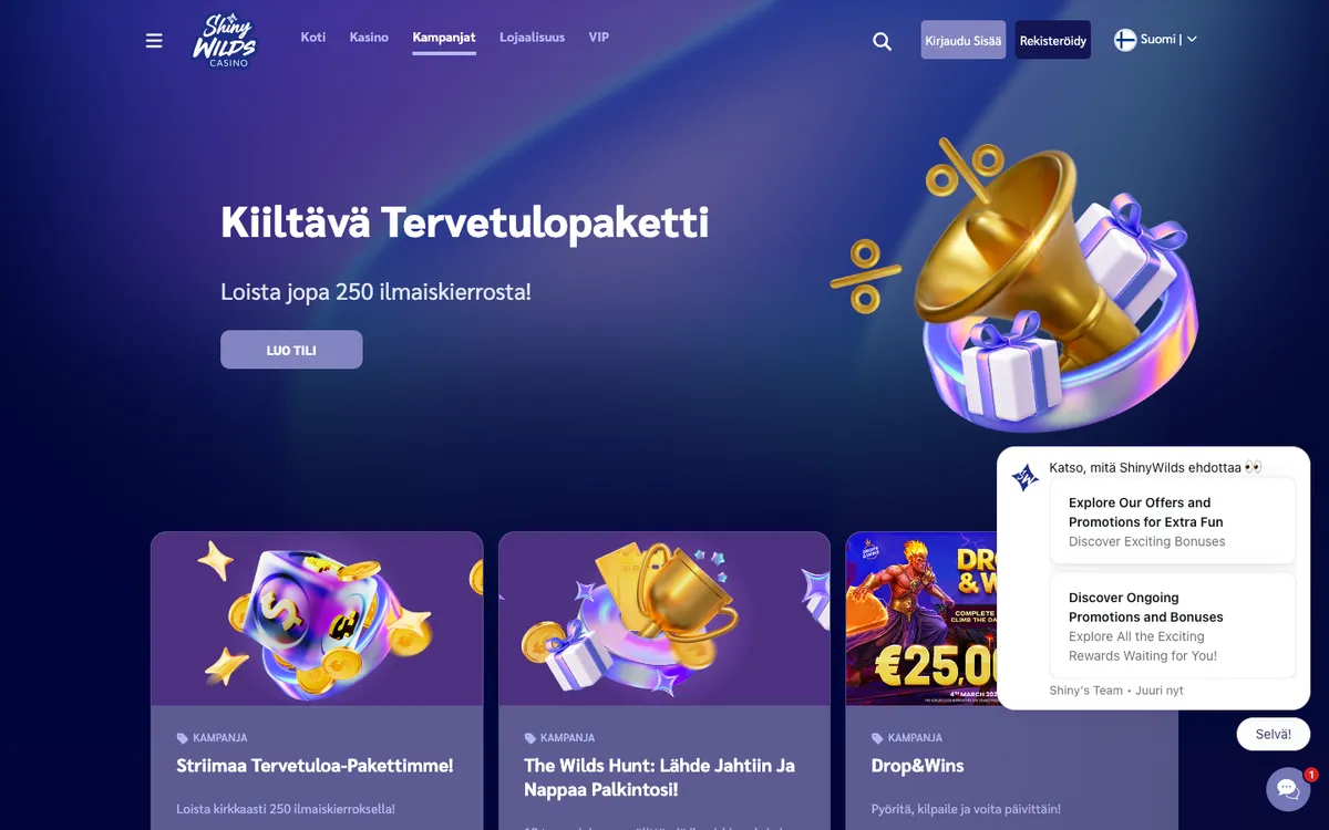 ShinyWilds Casino — Promotions, captured from Finland